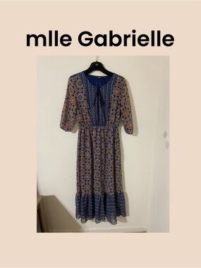 Mlle Gabrielle Peasant Style Boho Maxi Dress Size Large